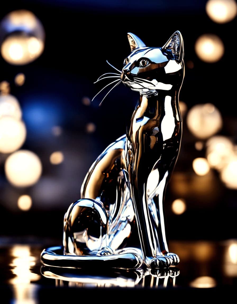 Luxurious Chrome Feline Sculpture