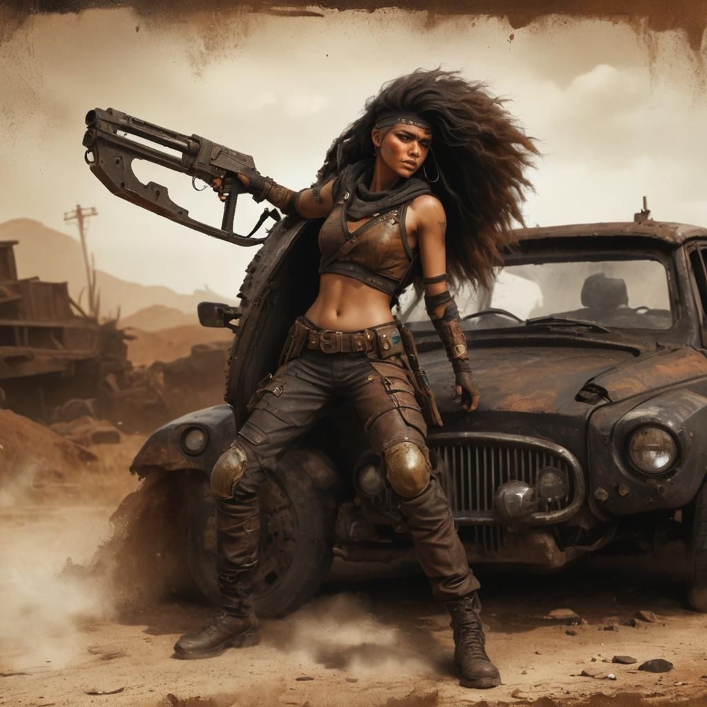Post-Apocalyptic Warrior Woman in Detailed Matte Painting
