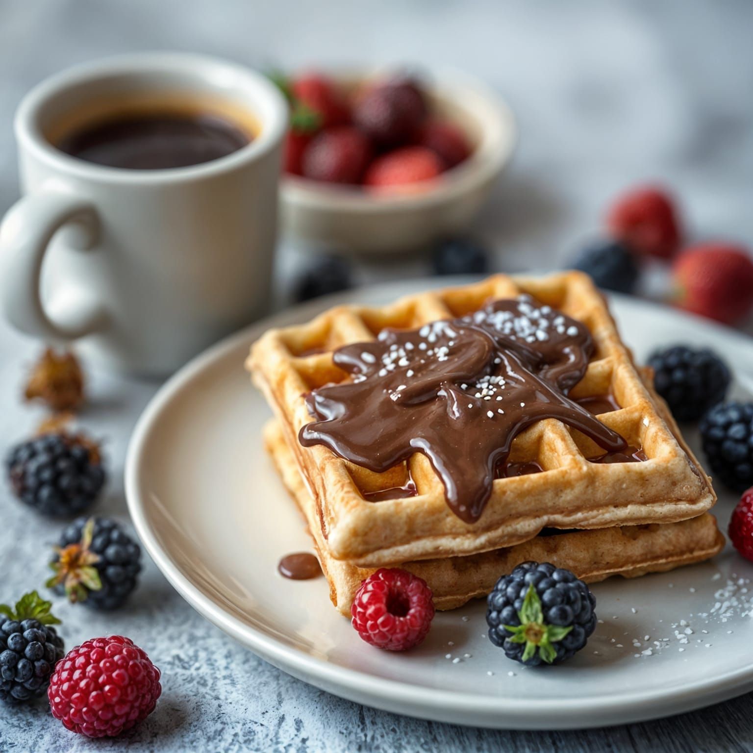 Delicious Waffles with Chocolate and Berries