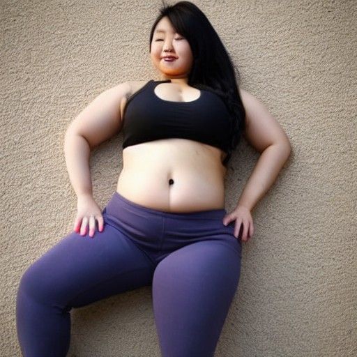 Curvy Asian Girl with Yoga Ball Belly