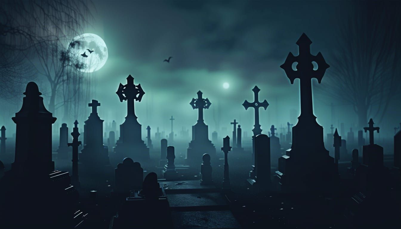 Ominous Cemetery in Gritty Matte Painting Style