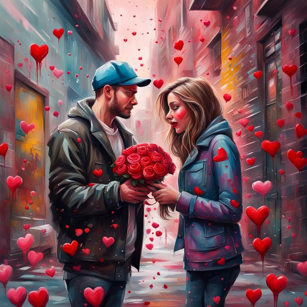 Valentine's Surprise in Graffiti Art Style