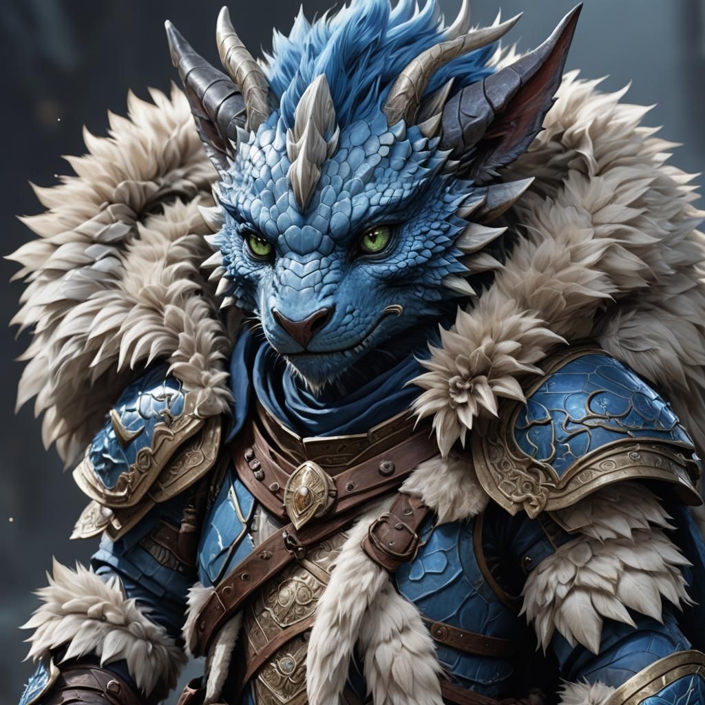Blue Dragonborn Baby in 3D Anime Art