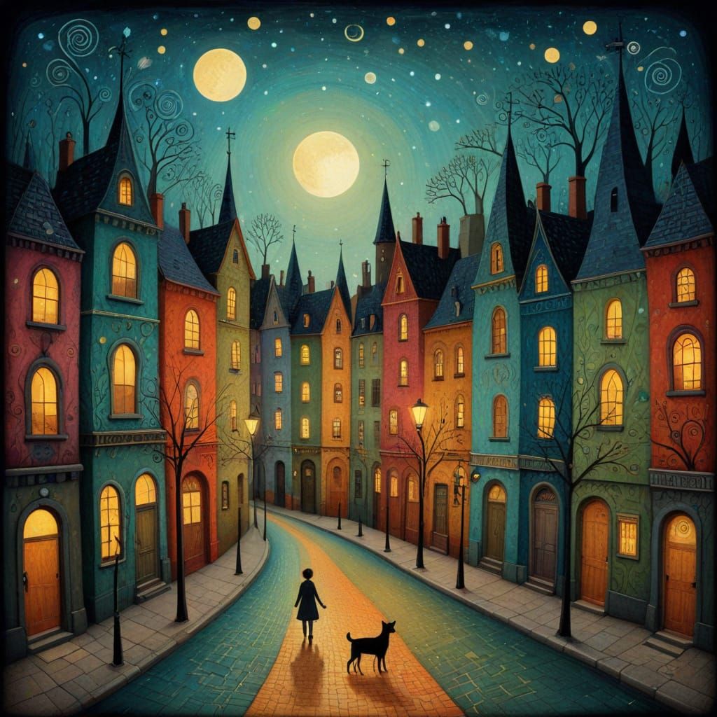 City Street in Art Brut Style