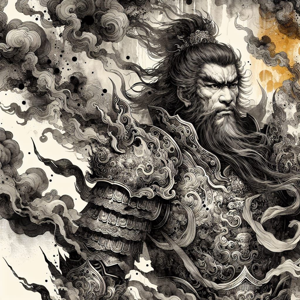 Fearsome Warrior in Gothic Armor, Ink Painting