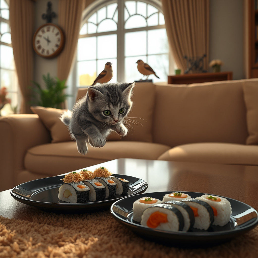Curious Kitten and Sushi Feast: Matte Painting