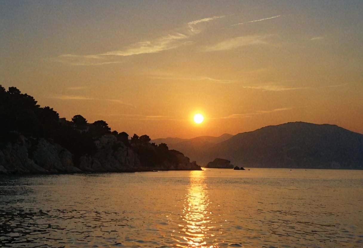 Adriatic Sunrise: Impressionistic Watercolor Landscape