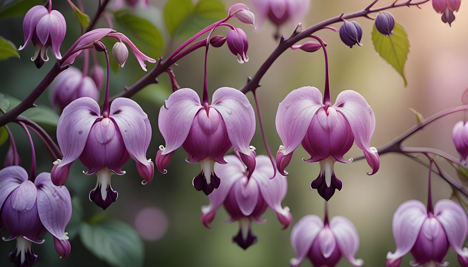Close-Up of Pink and Purple Bleeding Heart Flowers