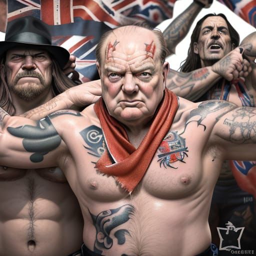 Winston Churchill as a Tattooed Football Hooligan