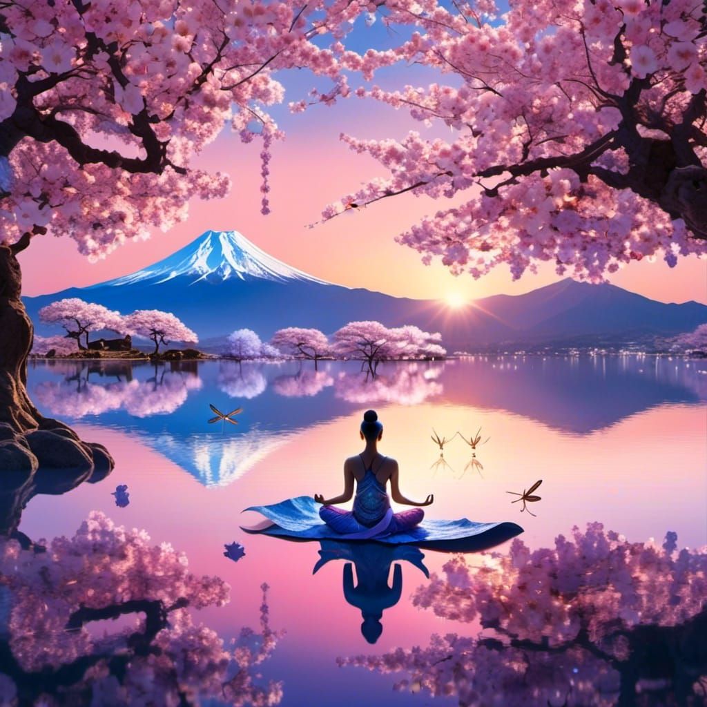 meditation on the lake in the sakura garden
