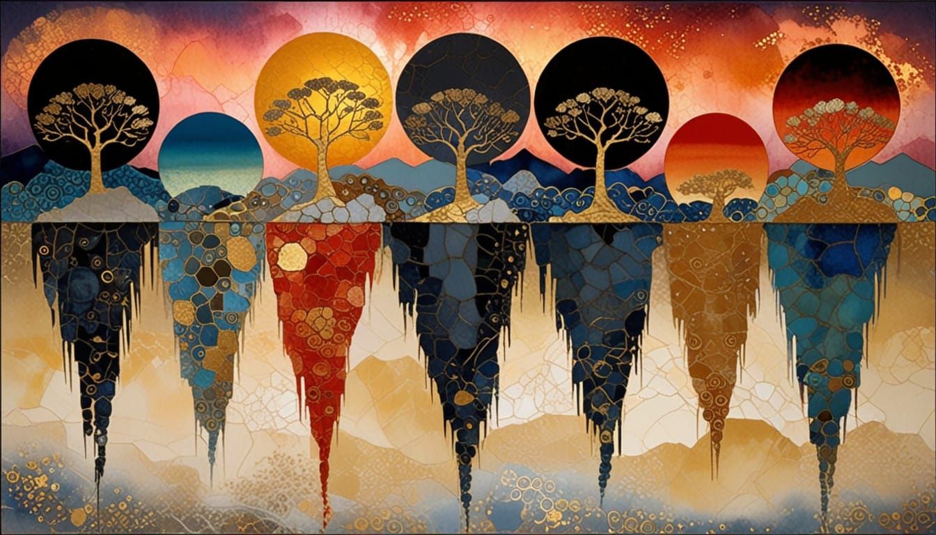 Vibrant Tiger Sunset in Textured Encaustic Impasto