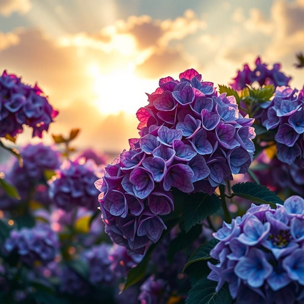 Vibrant Hydrangeas in Dawn's Light