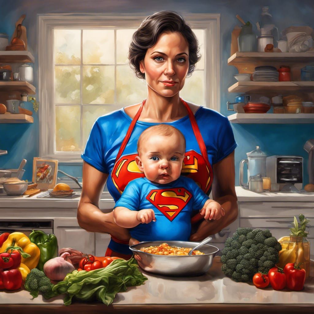 Hyperrealistic Mother and Super Baby Concept Art