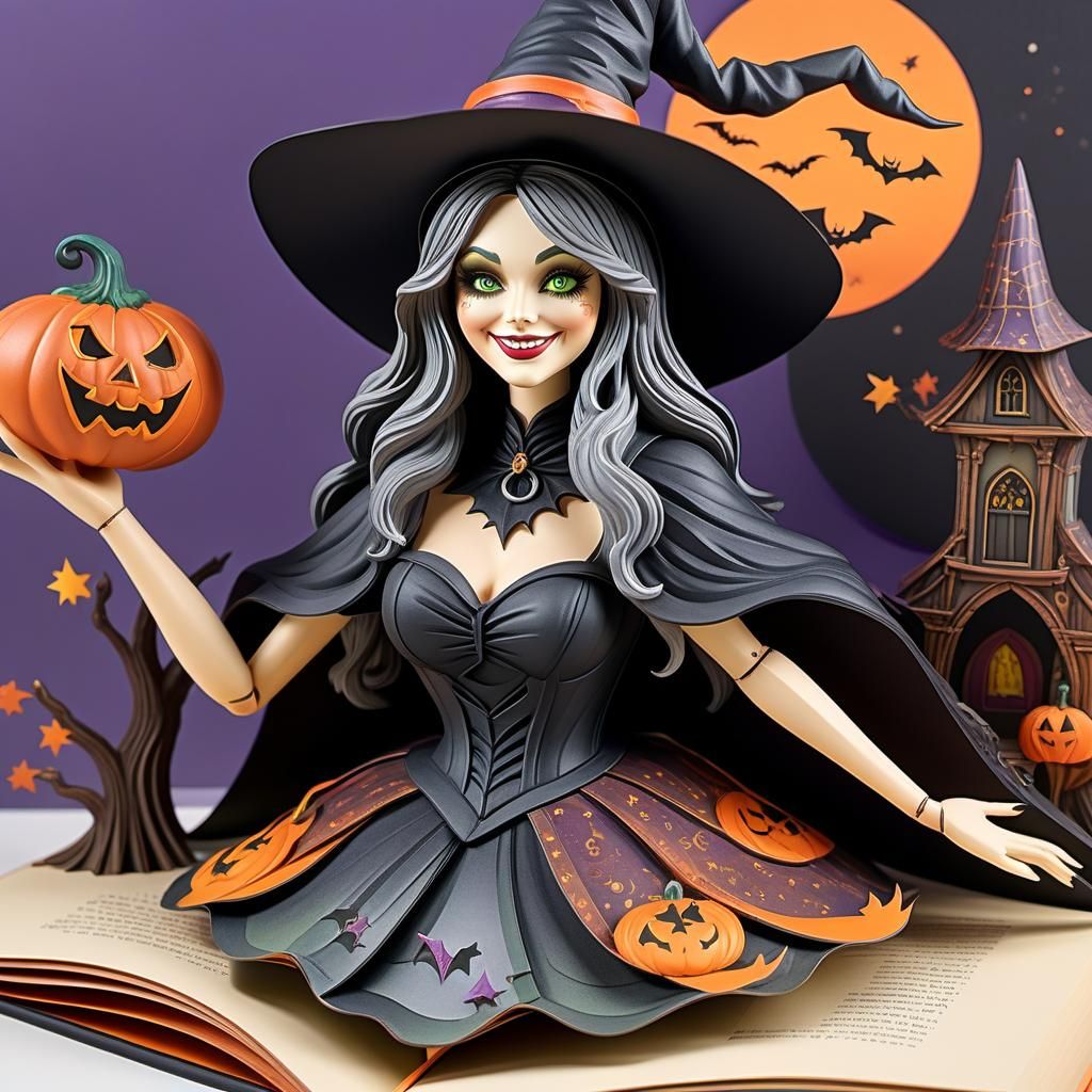 Charming Witch in Elaborate Pop-Up Book