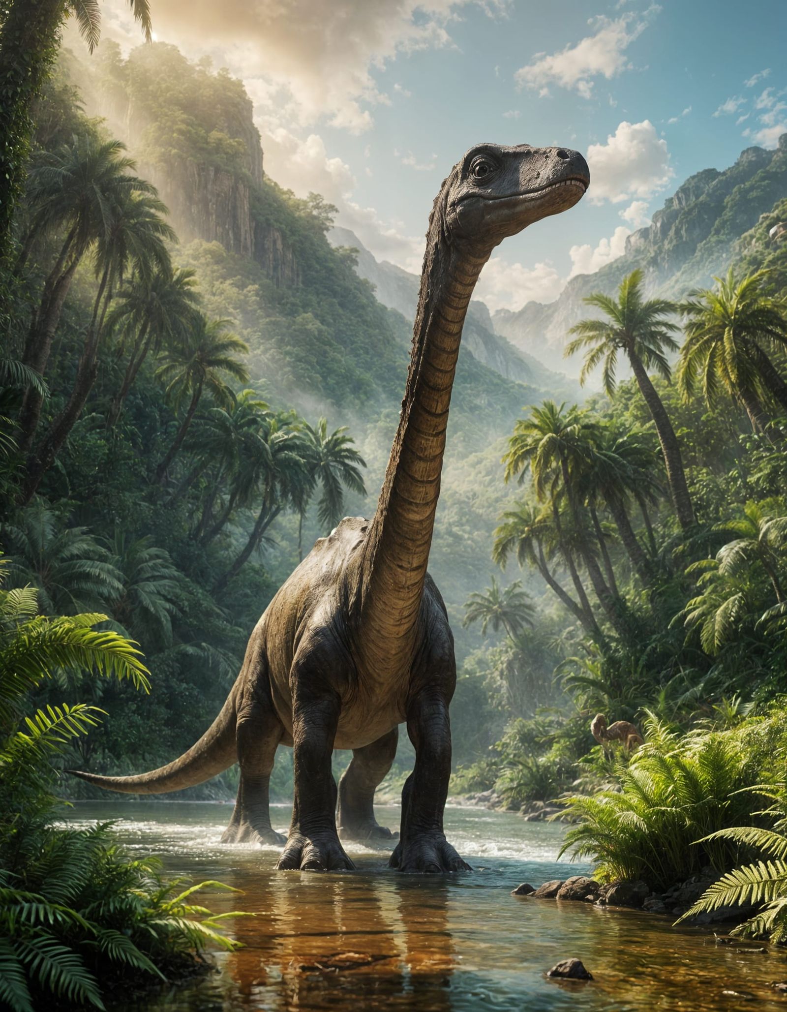 Peaceful Diplodocus in a Serene Landscape