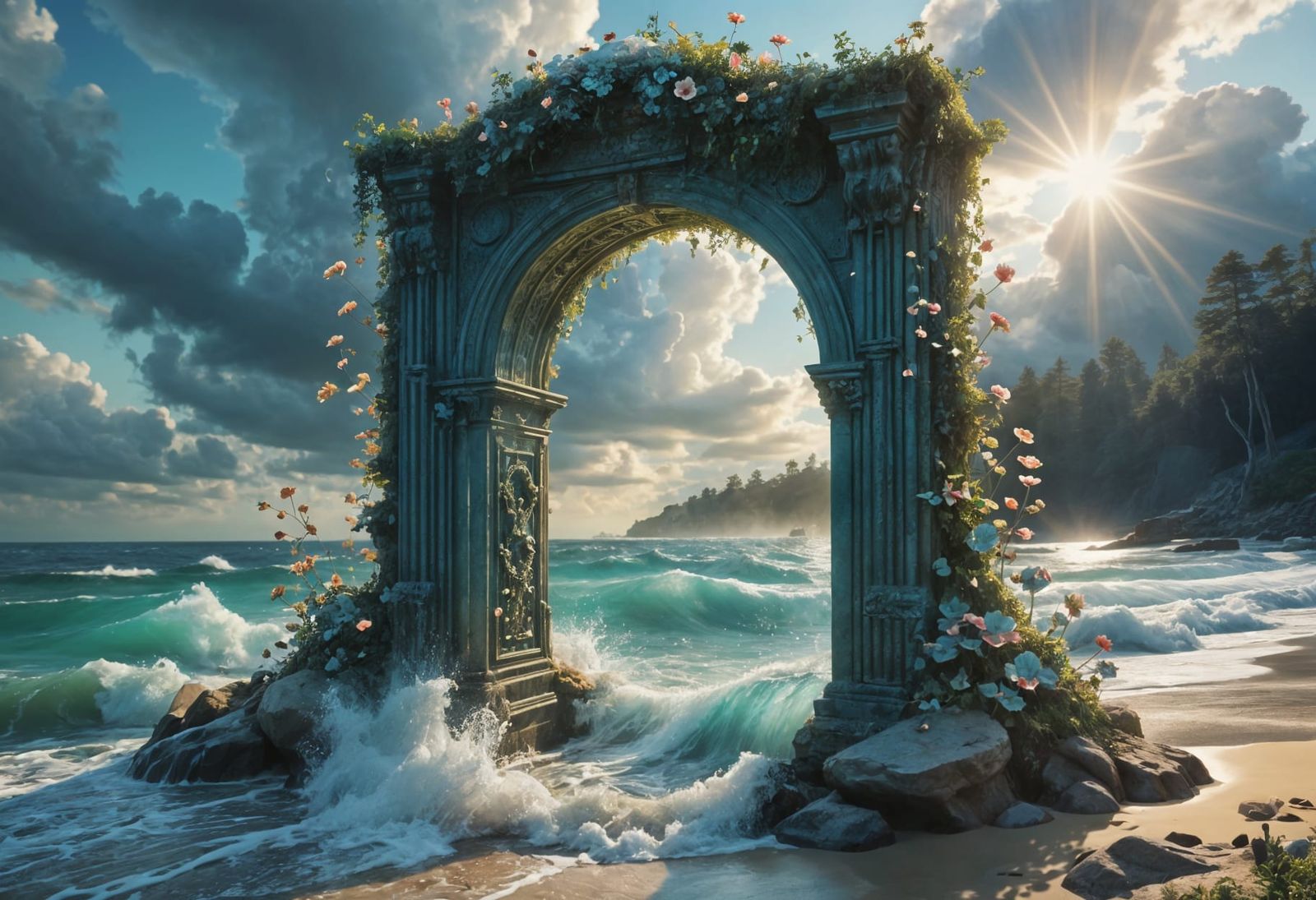 Celestial Lotus Ascends on Sacred Beach