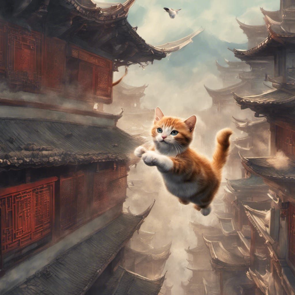 Kung Fu Kitten Leaps Through Asian Fantasy City