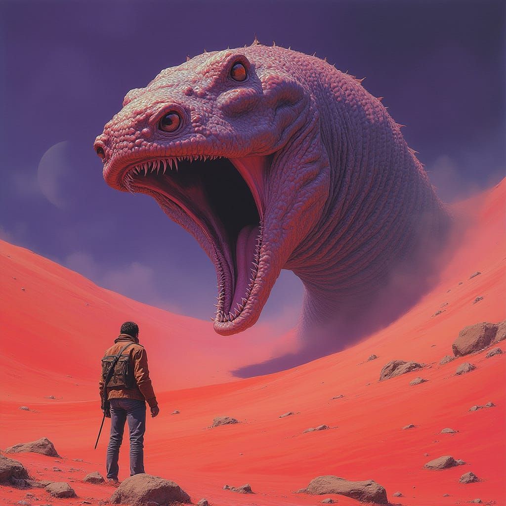Colossal Sandworm Emerges on Alien Planet