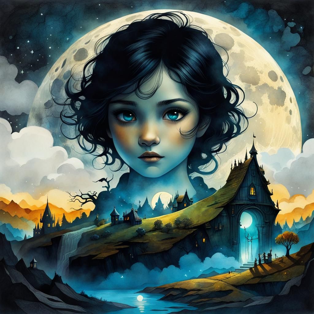 Mythological Moonlit Scene in Patchwork Acrylics