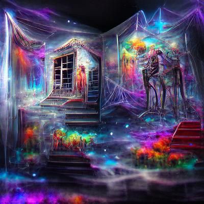 Cosmic Haunted House Illustration in Astral Colors