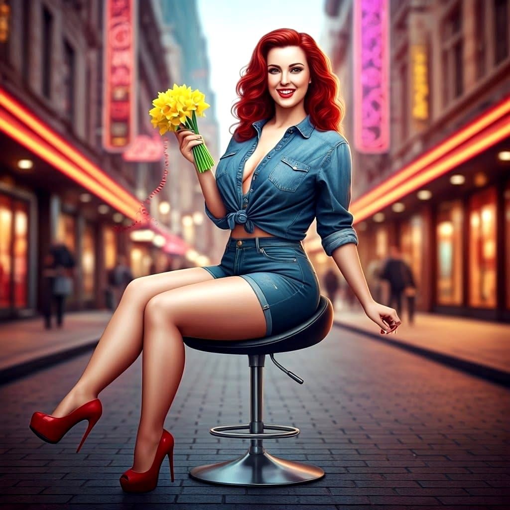Sultry City Pin-Up Girl in Bright Floral Delight
