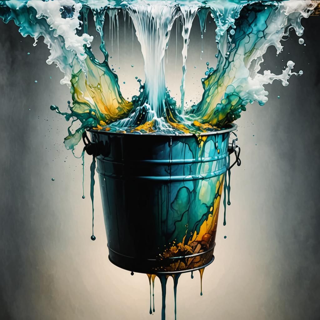 Waterfall Flows into Bucket with Double Exposure Effect