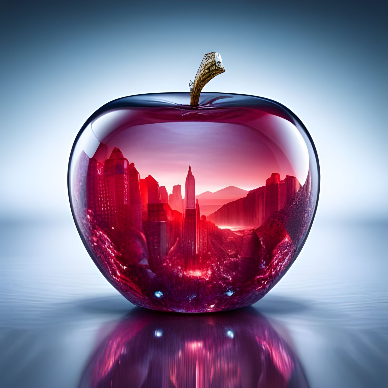 Hyperrealistic Ruby Crystal Apple in High Definition