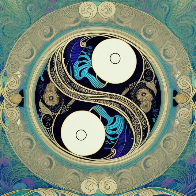 Nature Yin Yang in Psychedelic Art Nouveau Style