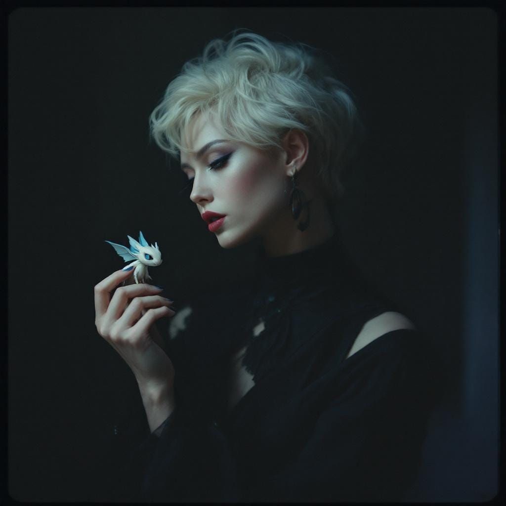 Stylized Woman with Dragon in Cinematic Style