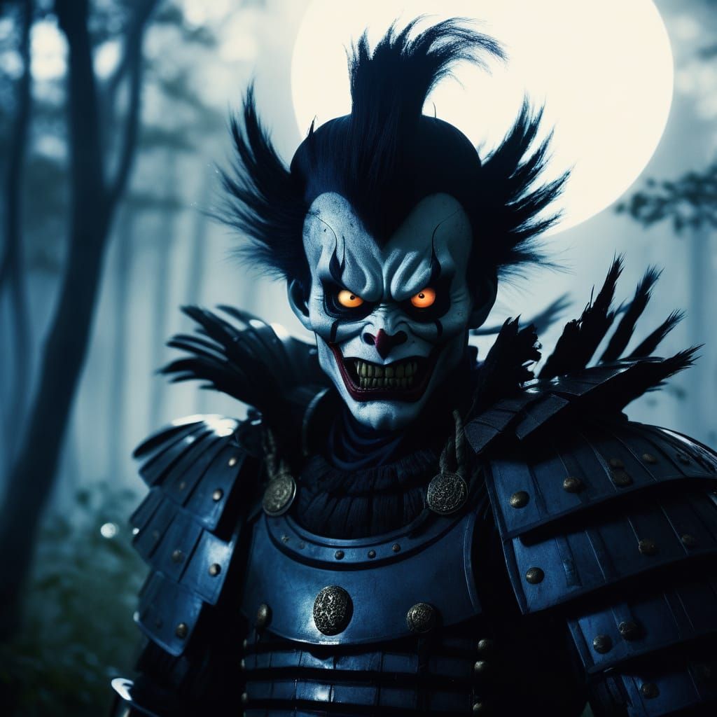 Mysterious Ryuk in Samurai Armor, Moonlit Forest