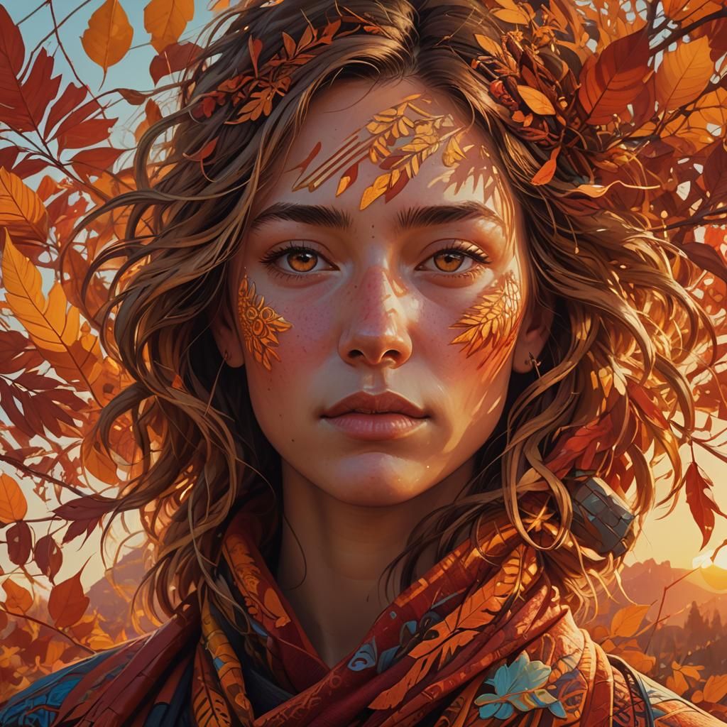 Serene Woman Bathed in Autumn Sunset Light