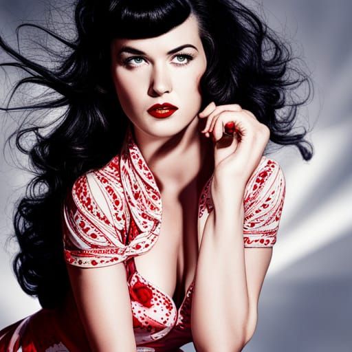 Betty Page in Rockabilly Strawberry Dress, Hyperrealistic Ph...