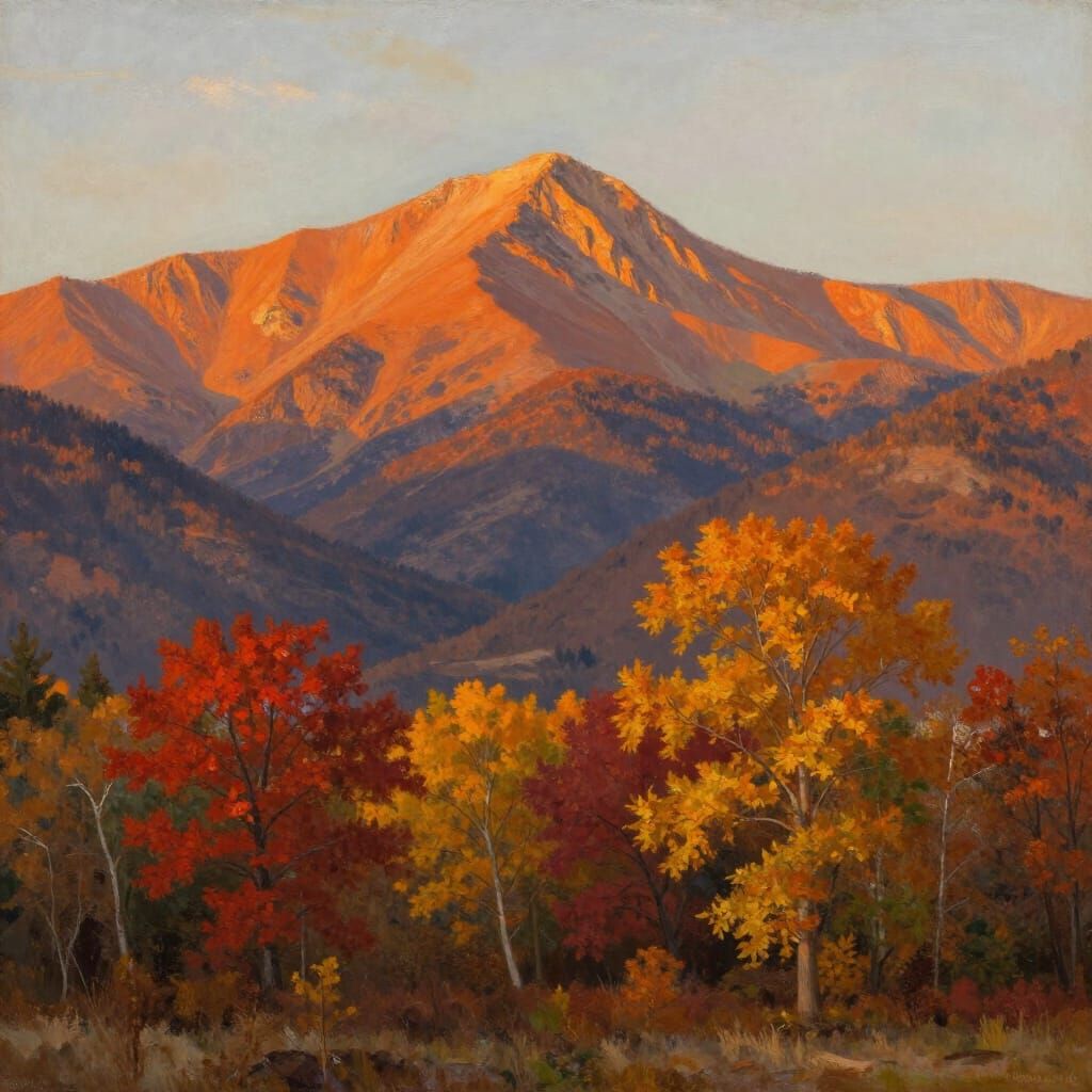 Autumn Mountain Sunset in Oil Painting Style