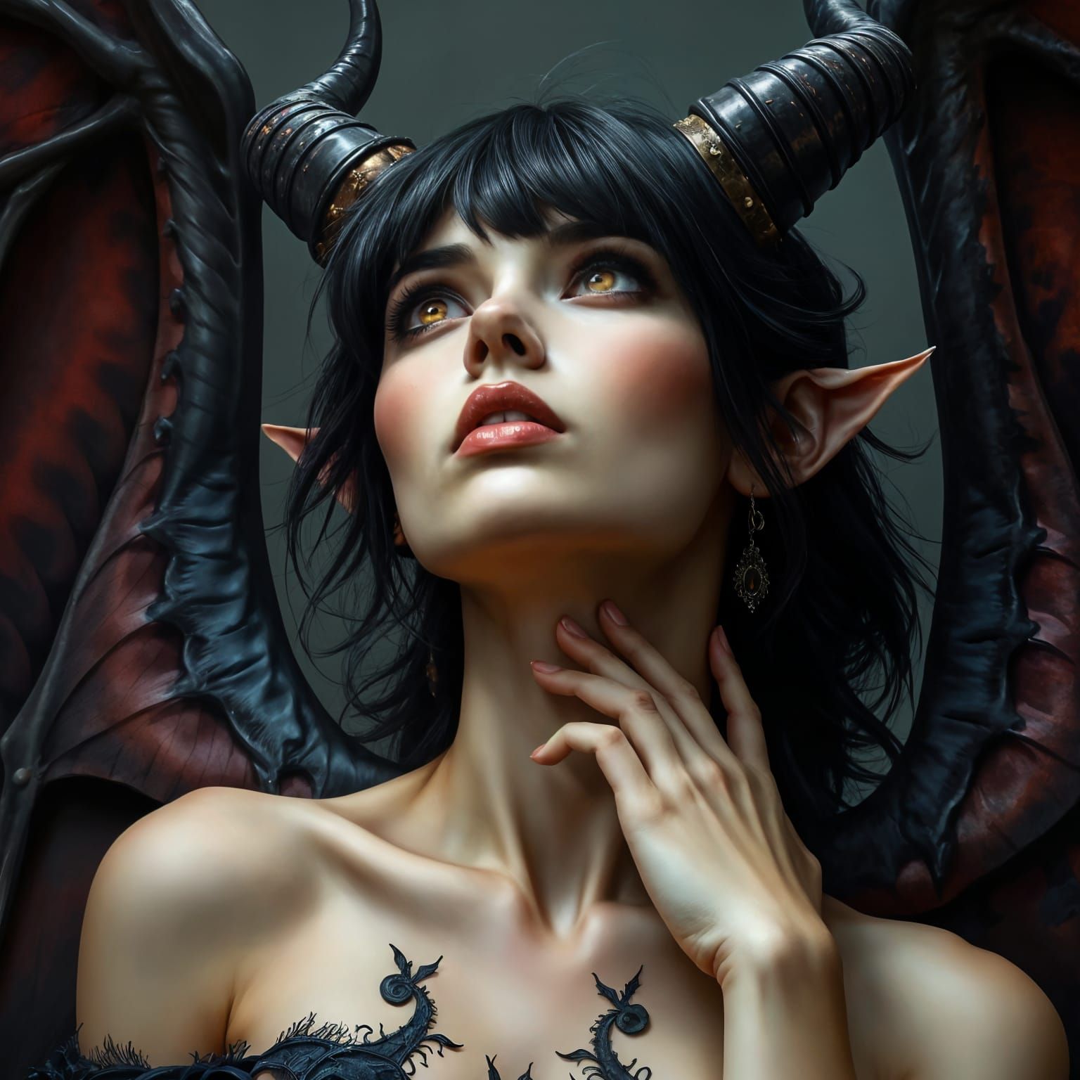 Gothic Goddess Rises with Wings Spread