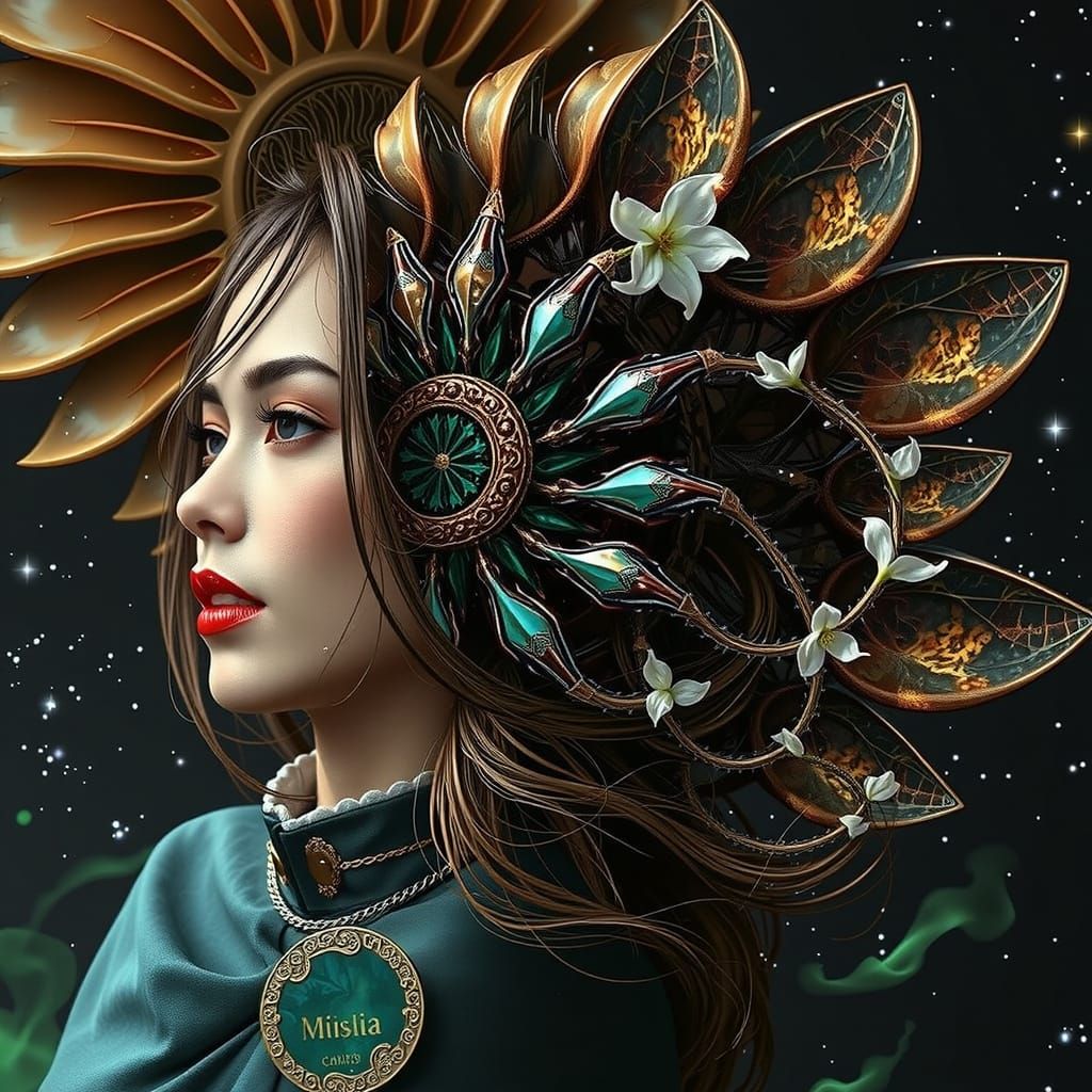 Woman Against Starry Sky With Fractal Flames