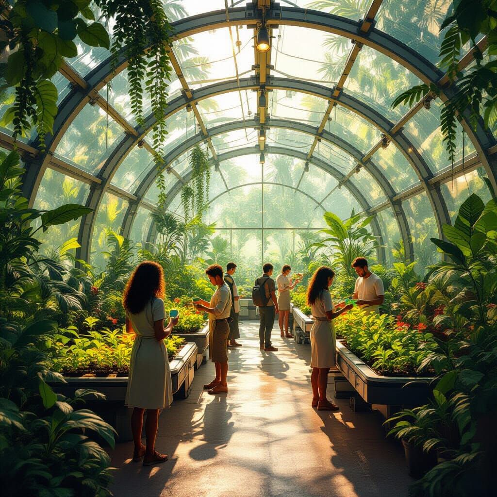 Bioluminescent Greenhouse on Mars: Detailed Matte Painting