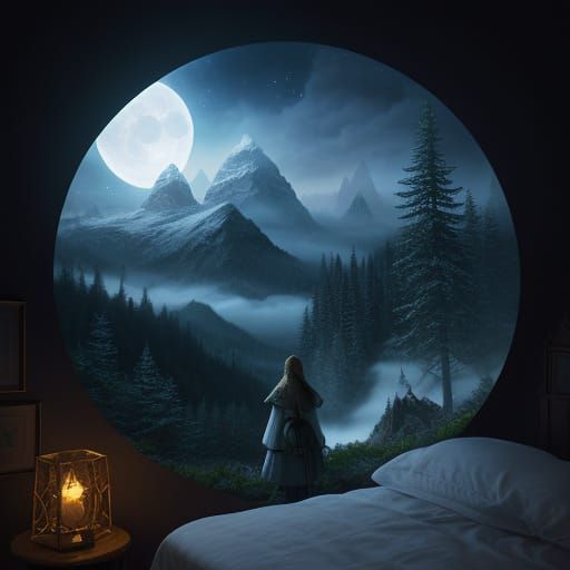 Enchanted Mountains Seen Through Bedroom Portal