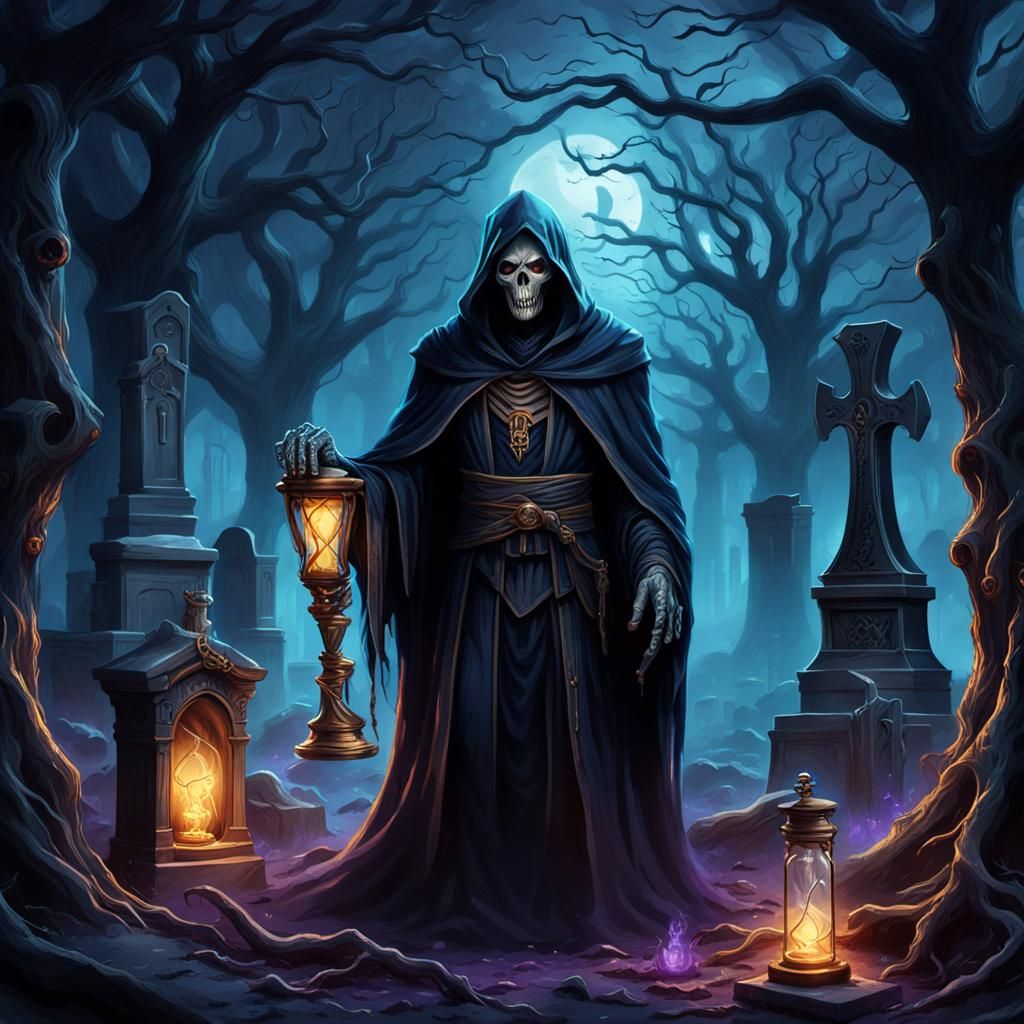 Grim Reaper in Mystical Graveyard: Fantasy Matte Painting