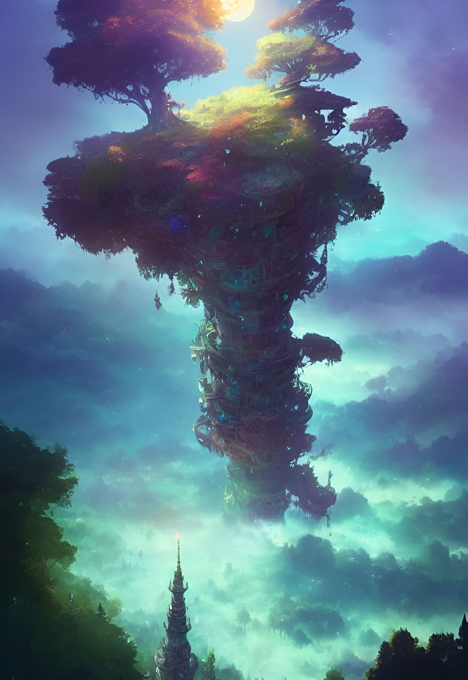 Magic Tower on Ancient Tree: Fantasy Landscape