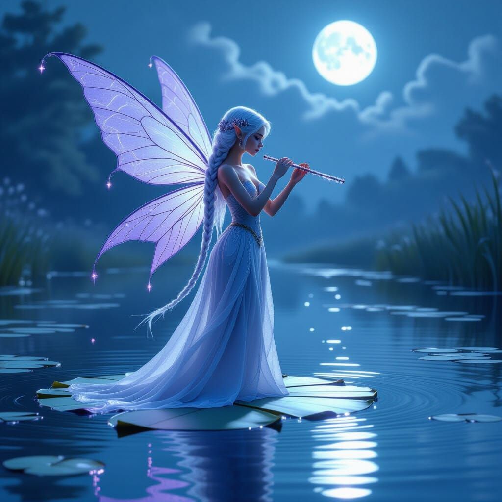 Fairy on Lily Pad in Magical Surreal Style