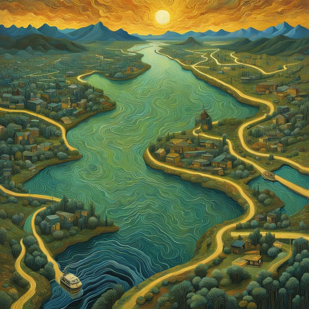 Surreal Data Stream Landscape in Van Gogh Style