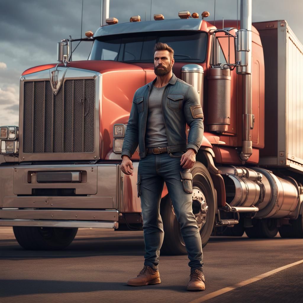 Muscular Trucker in Detailed Matte Painting