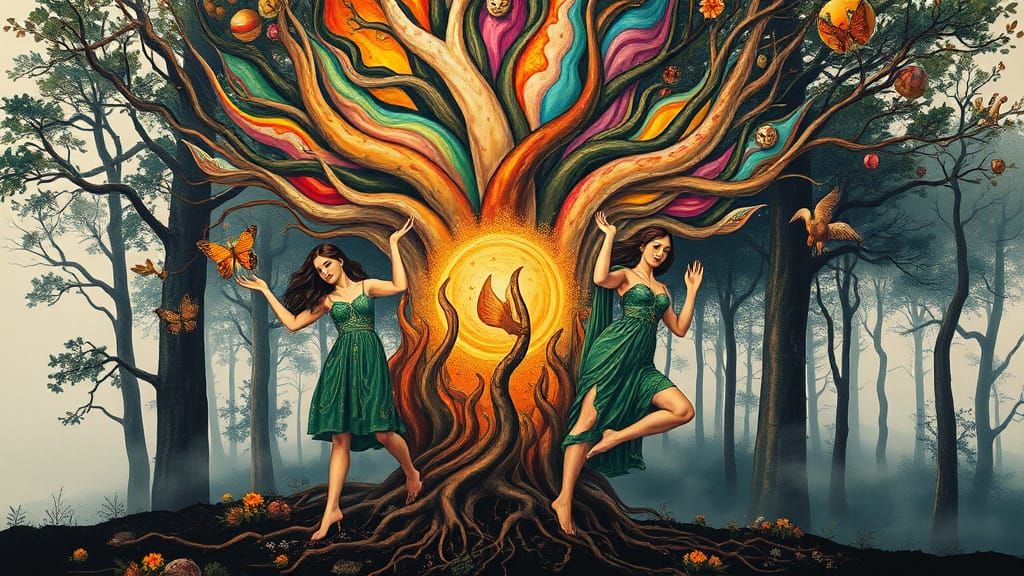 Seven Women Erupt from Painted Vortex in Whimsical, Surreal ...