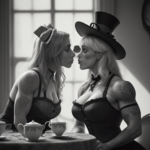 Alice in Wonderland Bodybuilders at Tea Party