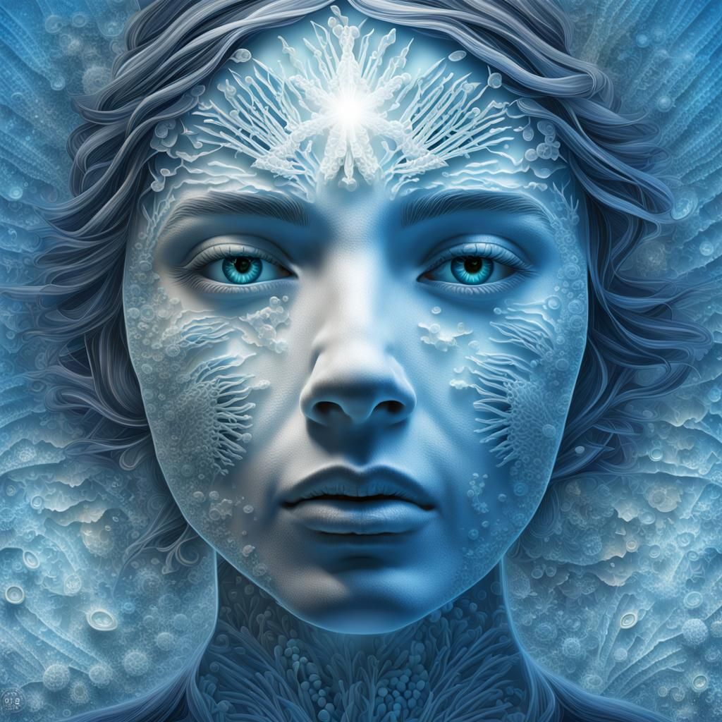 Diatom Woman in Ethereal Blue World