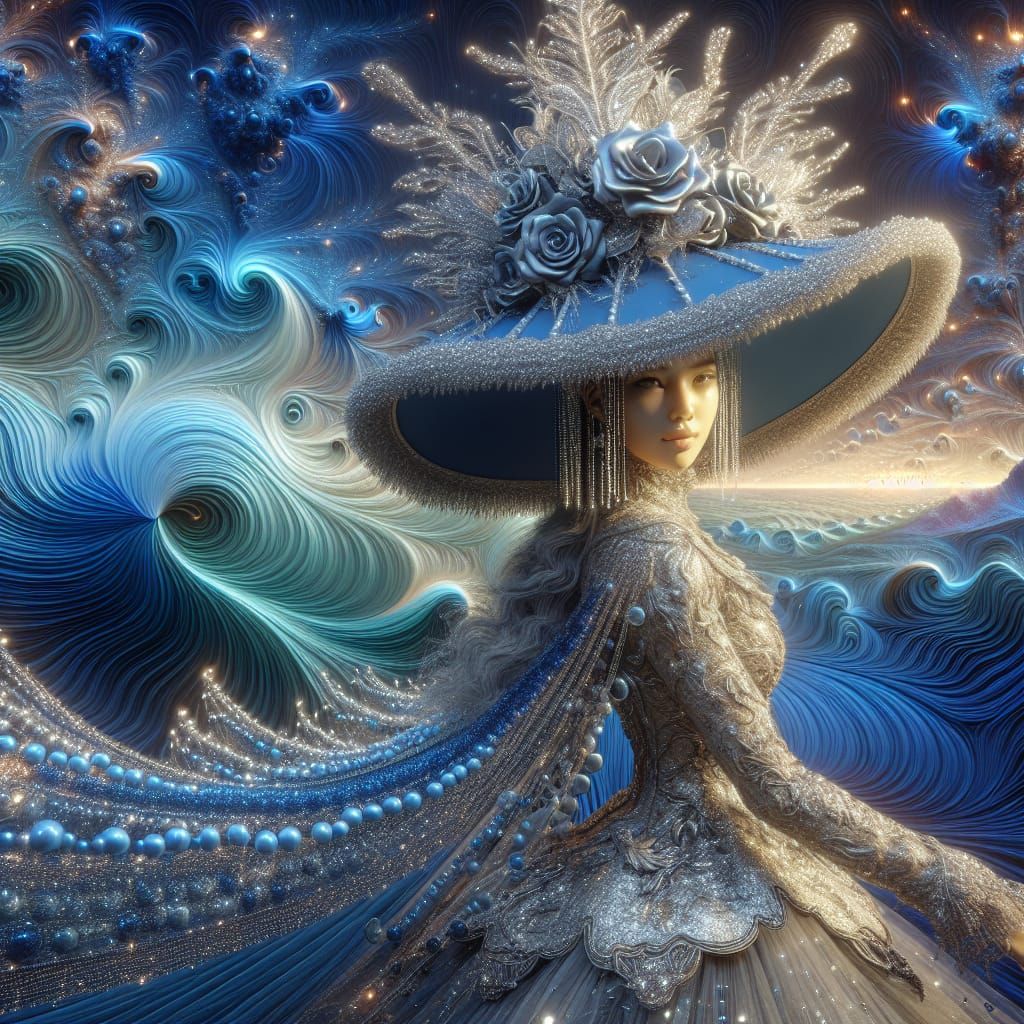 Girl in Enormous Hat with Lacework Wings