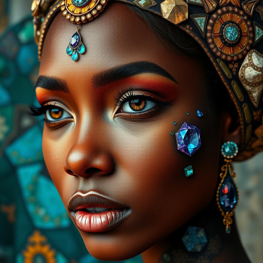 Geometric Woman: A Digital Portrait with Gemstones