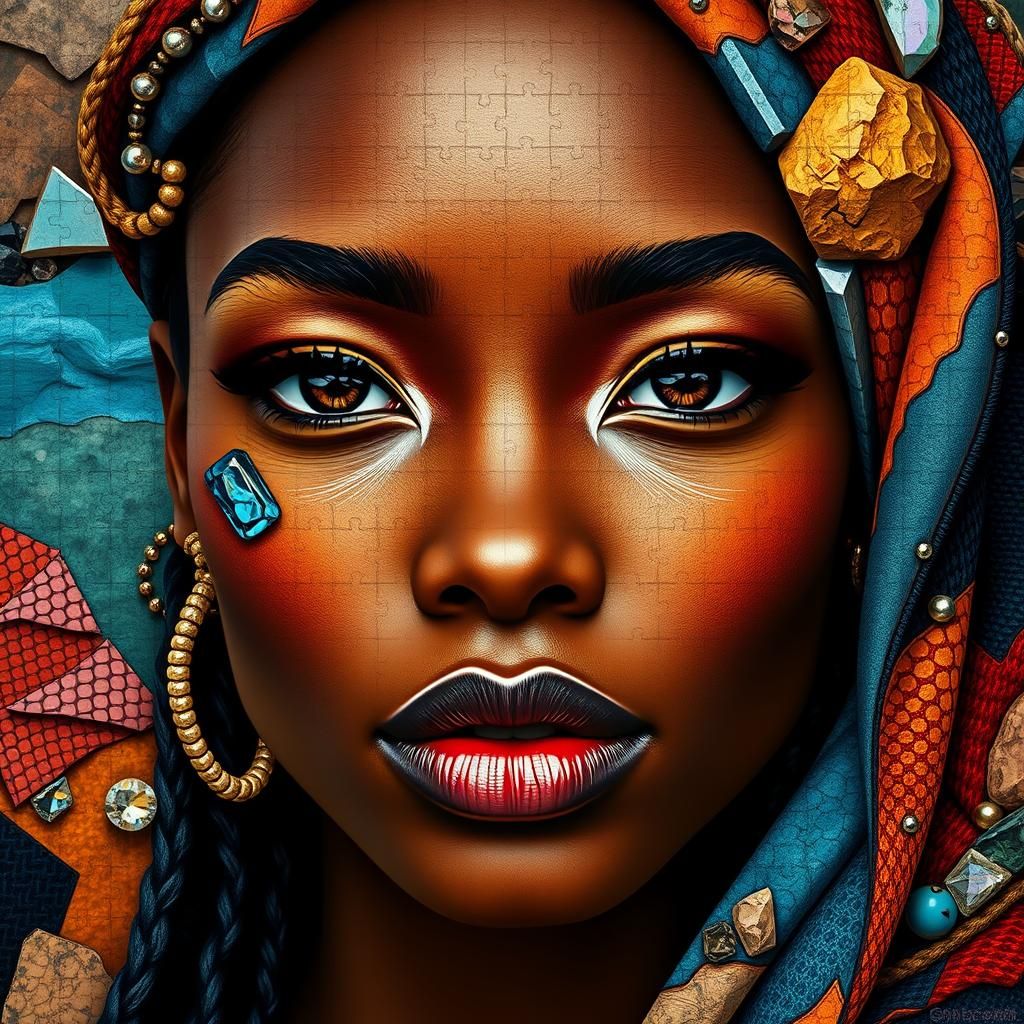 Geometric Woman Portrait in Mosaic Art Style