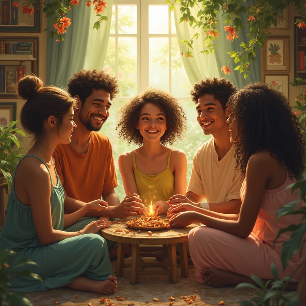 Diverse Friends Gather in a Cozy Circle of Kindness