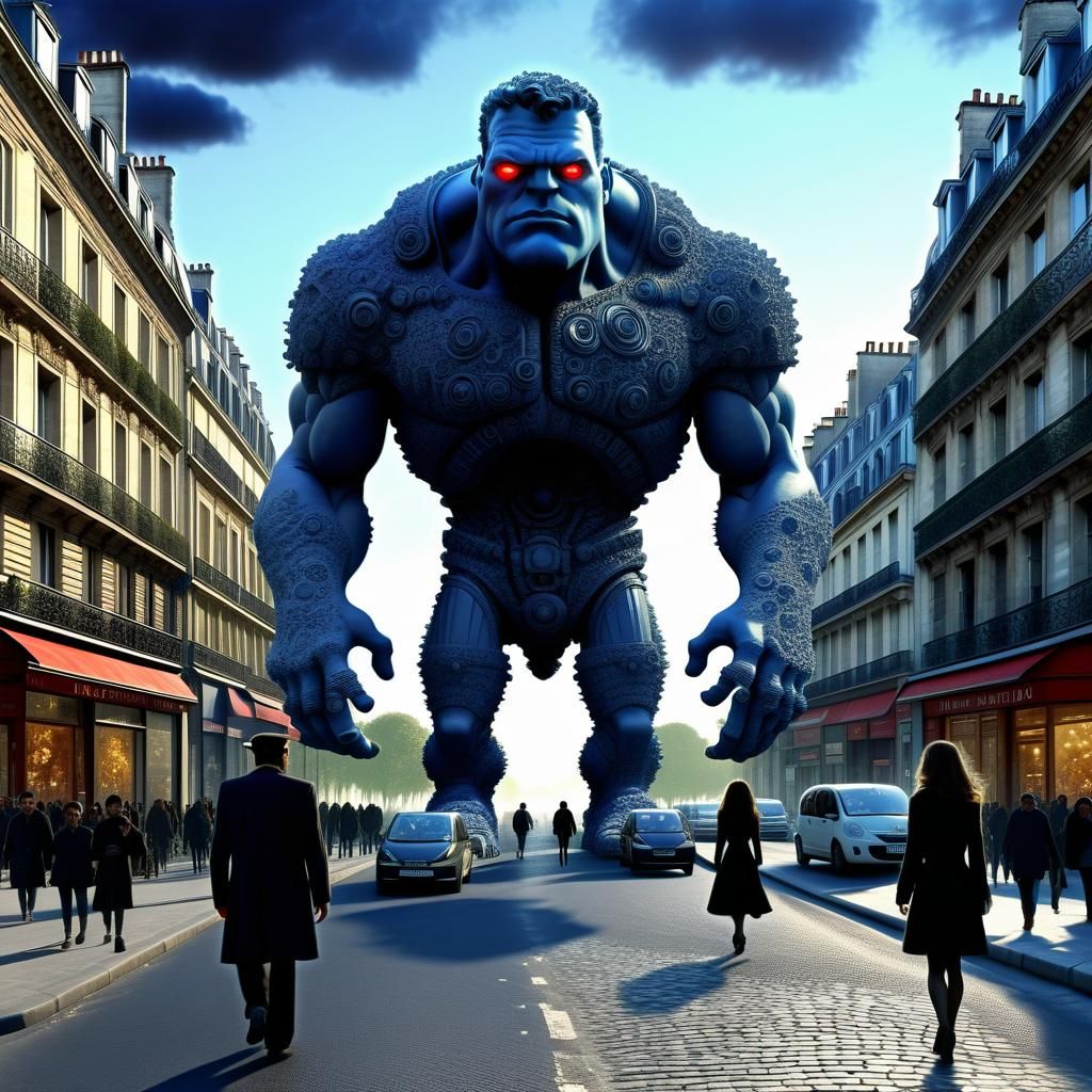Cyclops Strolls Paris Street at Twilight